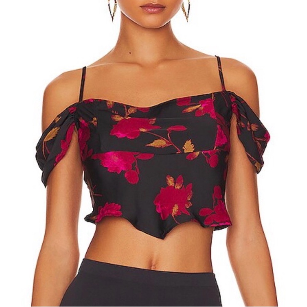 Free People Cassandra Floral Printed Off Shoulder Crop Blouse